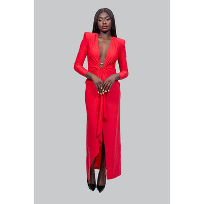NOEL Red Bust Cut-Out Maxi Dress - IvyEkongFashion