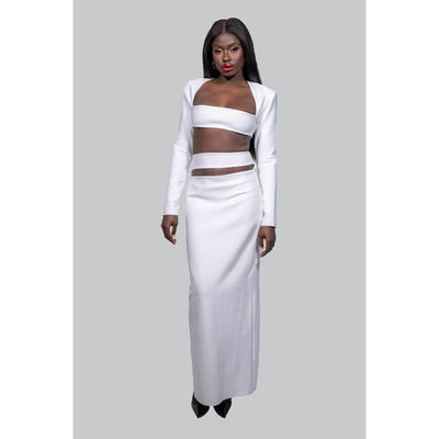 KYLIE White  Maxi Skirt And Top Cut-out Sets - IvyEkongFashion