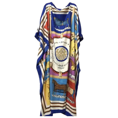 CAIRO Blue Printed Silk Caftan  Maxi  Dress - IvyEkongFashion
