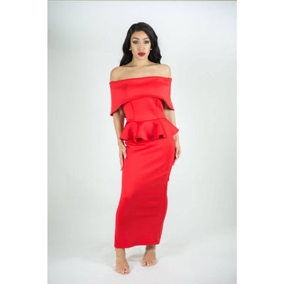 Blair Red Off Shoulder Midi Dress - IvyEkongFashion