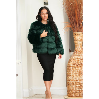 Adiva Green Soft  Faux Fur Coat - IvyEkongFashion