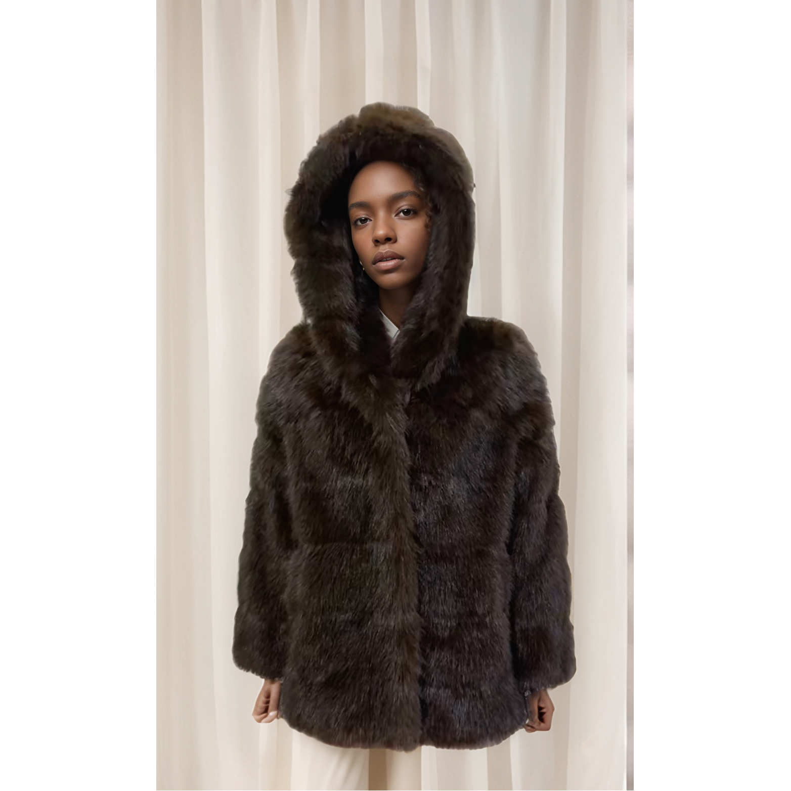 AJE Brown Vegan Fur Mink Hooded Coat IvyEkongFashion
