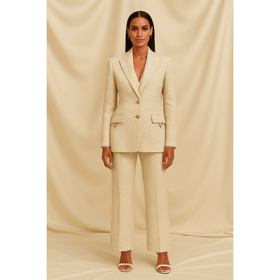 ACIRA Cream Chevron Textured Blazer & Trouser Set - IvyEkongFashion