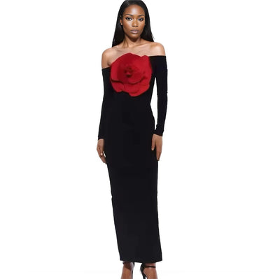 IvyEkongFashion Apparel & Accessories ROSE  Black Off Shoulder Midi Dress