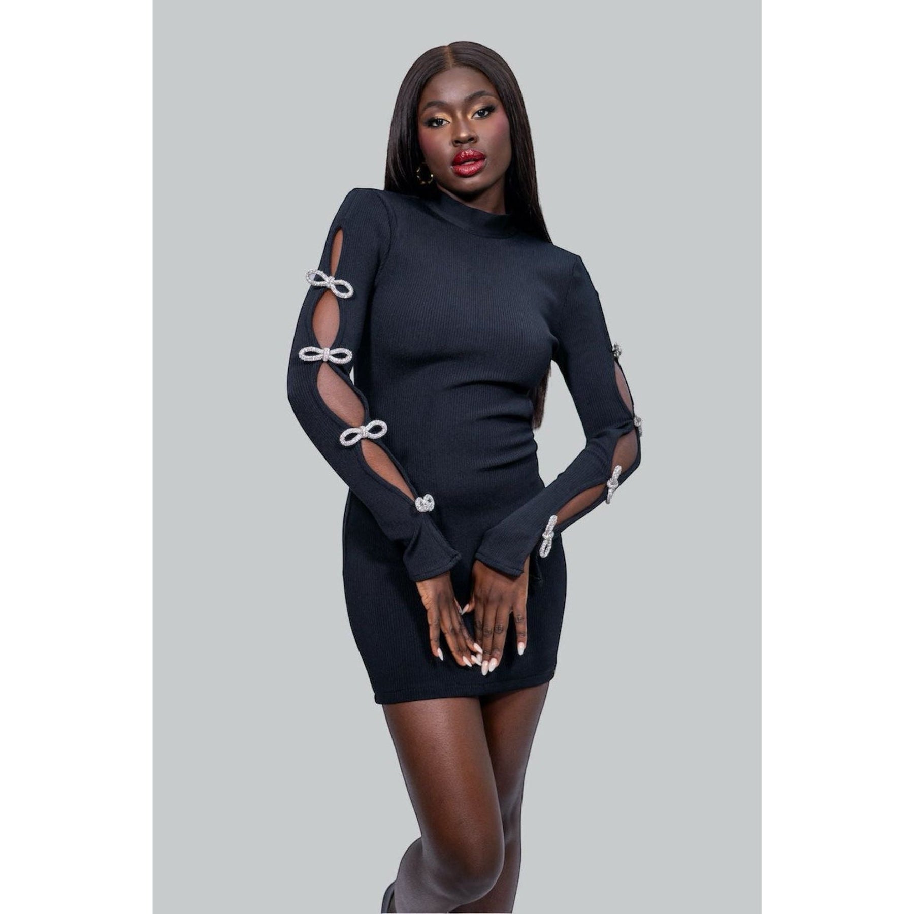 ANASTASIA Black Bow Sleeve Mini Dress