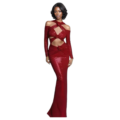 IvyEkongFashion MAXI DRESS LONDON Red Sequin Cut- Out Maxi Dress