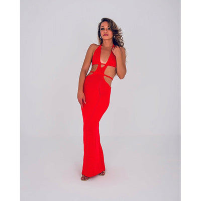 IvyEkongFashion MAXI DRESS STELLA Red Crochet Cut-Out Maxi Dress