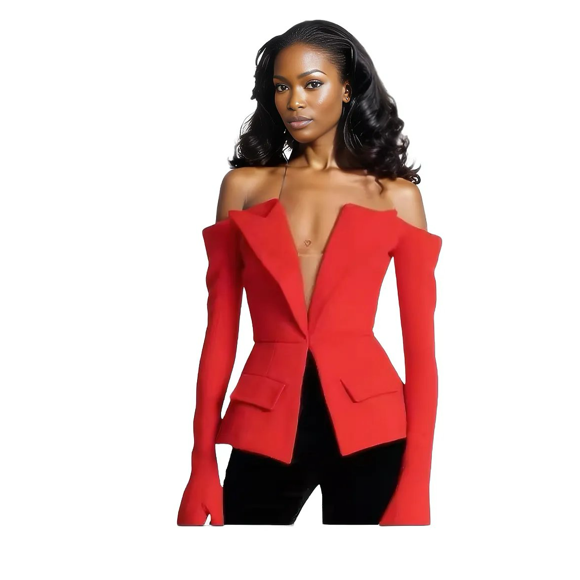 LISA Red Jacket Off Shoulder Top IvyEkongFashion