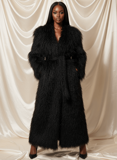 LONDON Black Luxe Shaggy Faux Fur Coat - IvyEkongFashion
