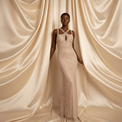 MARY Silver Sequin Hand Beaded Dress With Pearl - IvyEkongFashion