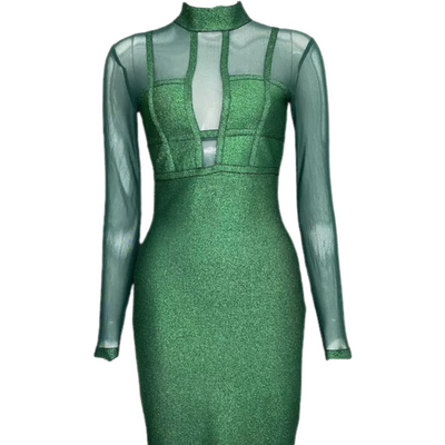 JODY Green Metallic Midi Bandage Dress - IvyEkongFashion