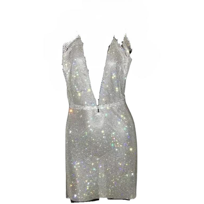KOKO Silver Crystal Diamante Mini Dress - IvyEkongFashion