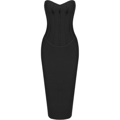 LISA Black Corset Midi Bustier Bandage  Dress - IvyEkongFashion