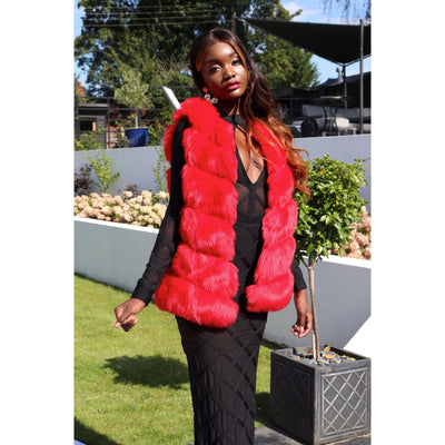 Abi  Red Luxury Faux Fur Coat - IvyEkongFashion