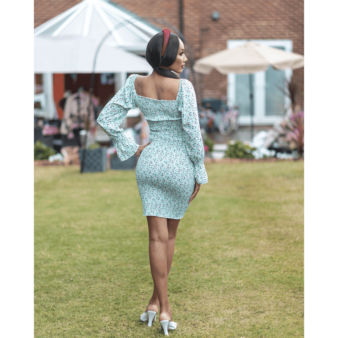 BRANDY Blue Stretchy Floral Smoked Midi Dress
