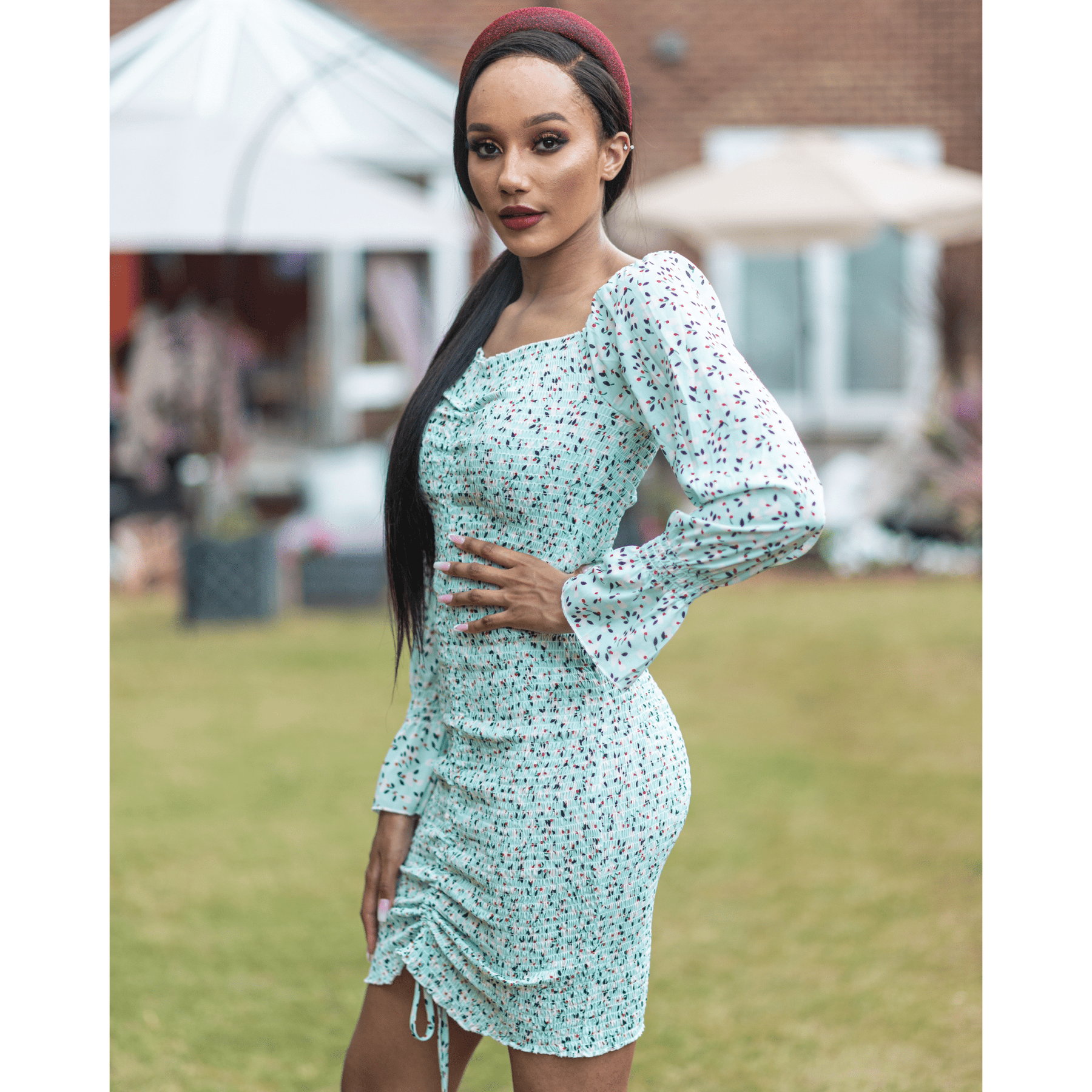 BRANDY Blue Stretchy Floral Smoked Midi Dress | IvyEkongFashion BRANDY Blue Stretchy Floral Smoked Midi Dress | IvyEkongFashion