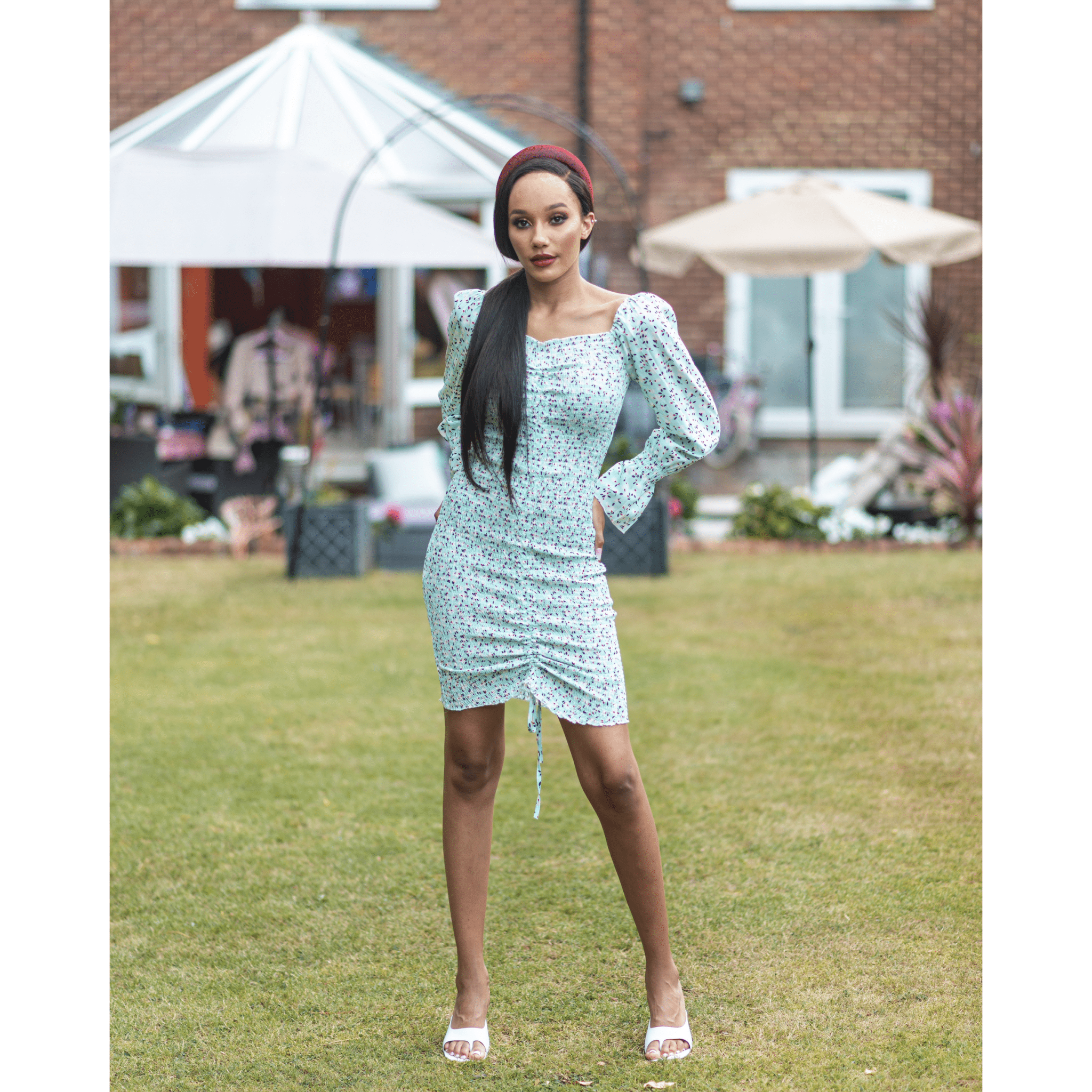 BRANDY Blue Stretchy Floral Smoked Midi Dress