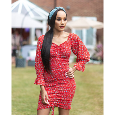 IvyEkongFashion BRANDY Red Stretchy Floral Smoked Midi Dress