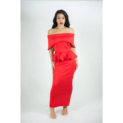 IvyEkongFashion DRESS BLAIR Red Off Shoulder Midi Dress