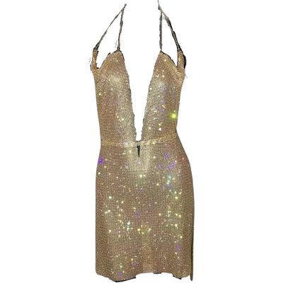 IvyEkongFashion DRESS KOKO  Gold Crystal Diamante Mini Dress