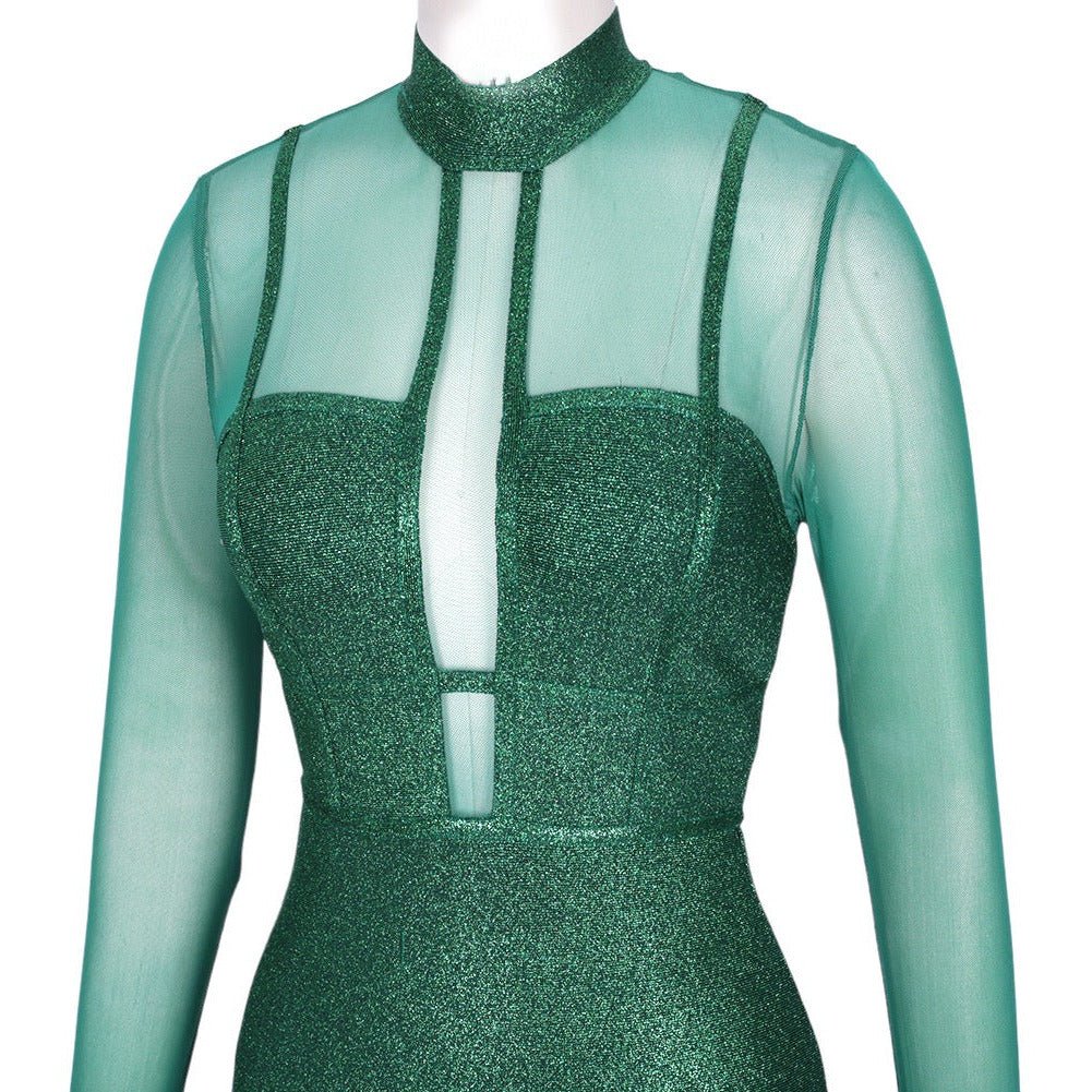 JODY Green Metallic Midi Long sleeve Bandage Dress | IvyEkongFashion JODY Green Metallic Midi Long sleeve Bandage Dress | IvyEkongFashion