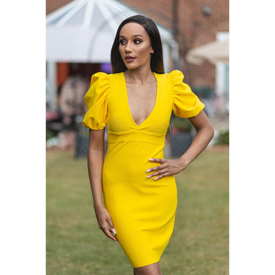 IvyEkongFashion DRESSES JOJO Yellow Deep Plunge Bandage Dress