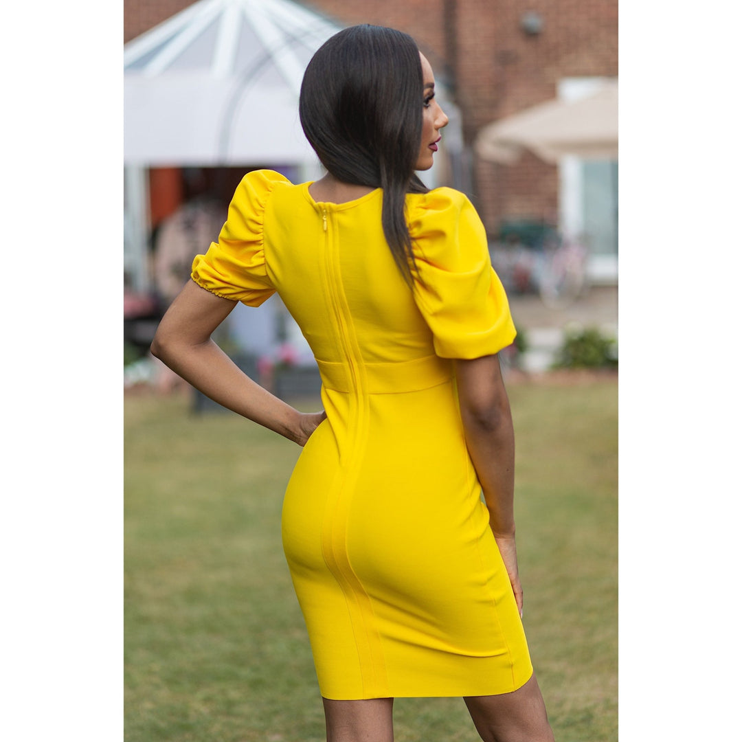 JOJO Yellow Deep Plunge Bandage Dress