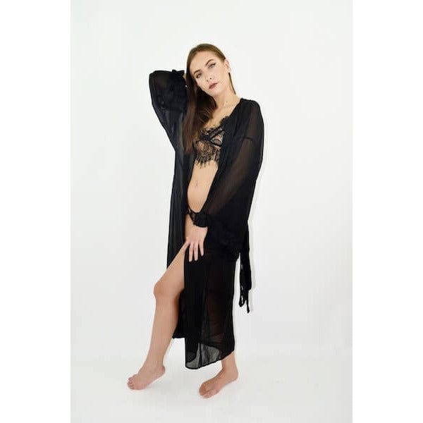 Black chiffon beach cover up best sale